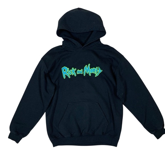 Rick And Morty Hoodie Black Graphic Cartoon Pullover Medium - Picture 1 of 3